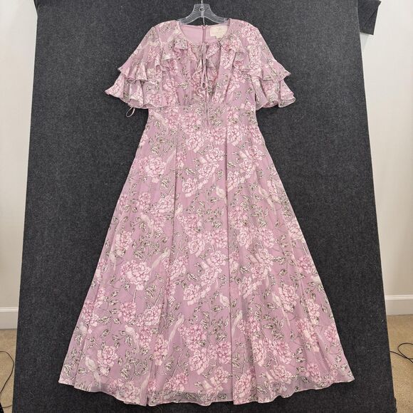 Gal Meets Glam Collection Dresses & Skirts - Gal Meets Glam Collection Dress Women's 10 Pink Floral Ruffle Chiffon Maxi